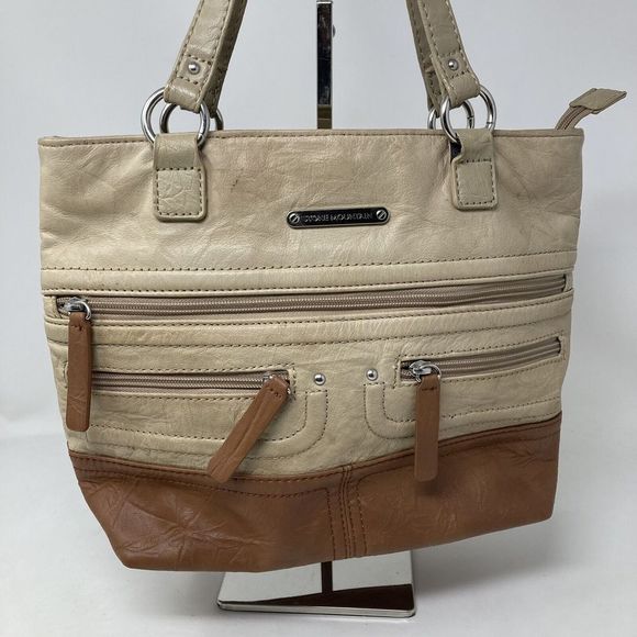 Stone Mountain Accessories Handbags - Stone Mountain Womens Leather Brown & Tan Handbag Purse